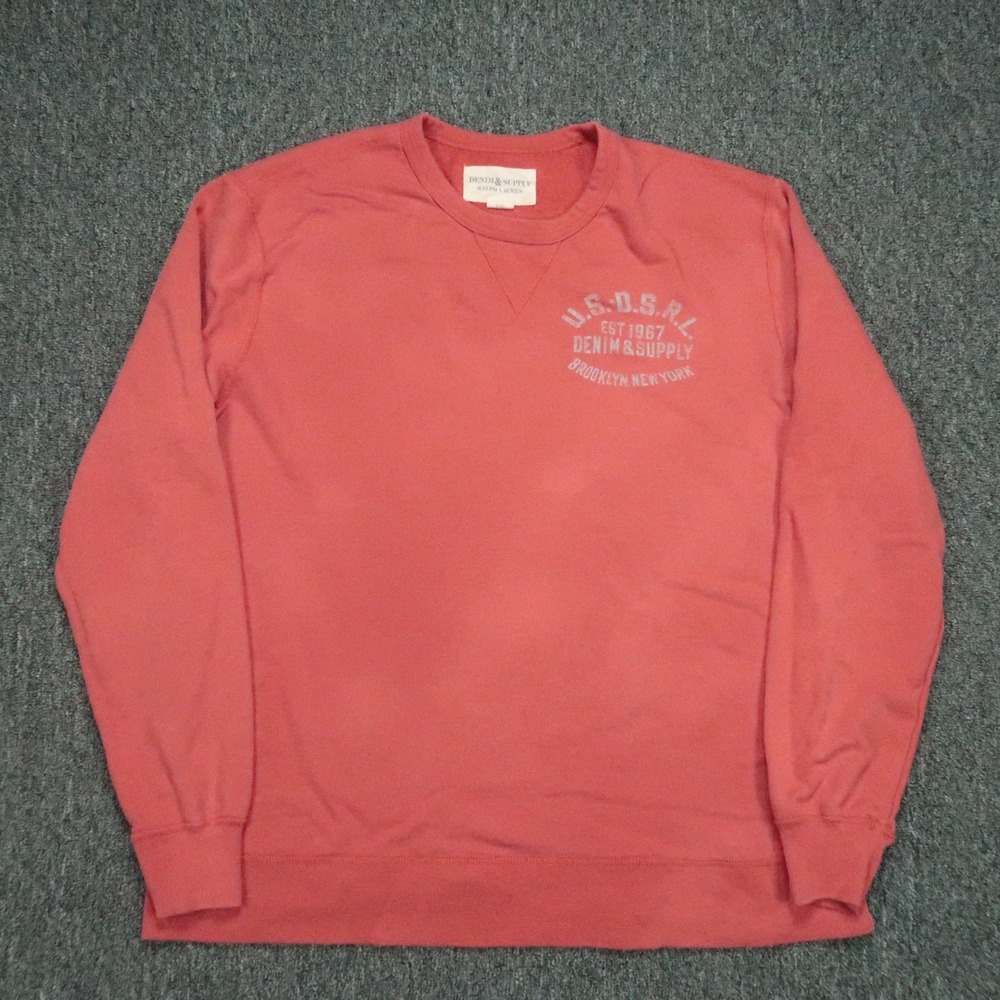 Denim Supply Ralph Lauren Sweatshirt Mens Large Red Pullover Crew Washed